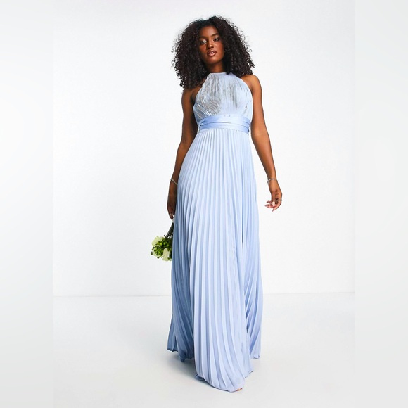 asos pleated bridesmaid dress ASOS | Dresses | Asos Design Bridesmaid Pleated Pinny Maxi Dress With Satin  Wrap Waist In Blue